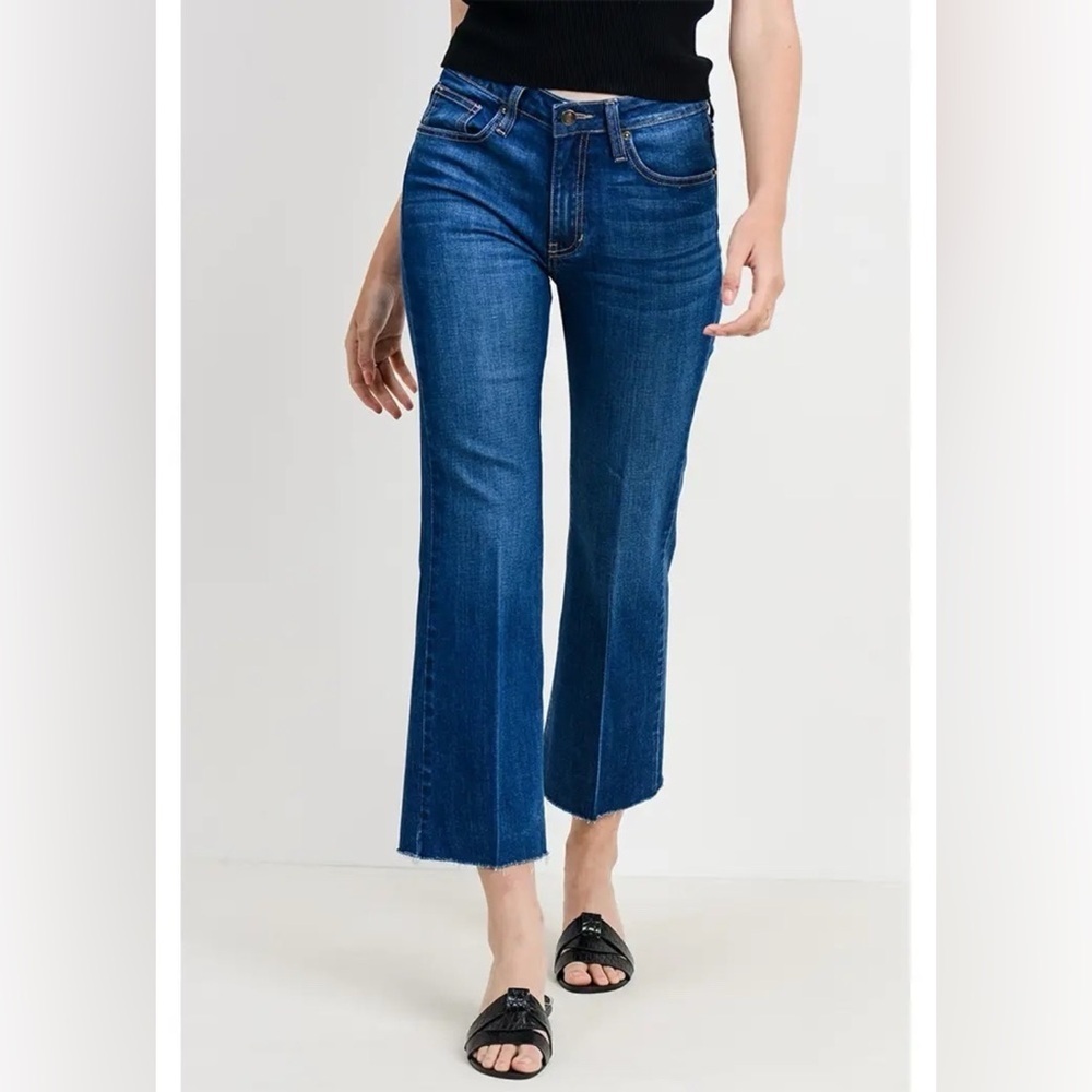 L.T.J Sicily Blue Flare Cropped Dark Denim Jeans 28 Casual Raw Hem Ankle Stretch